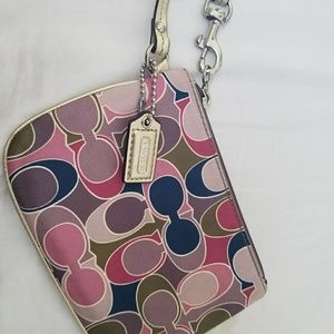 Coach Satin, multi colored gold wristlet,  GUC